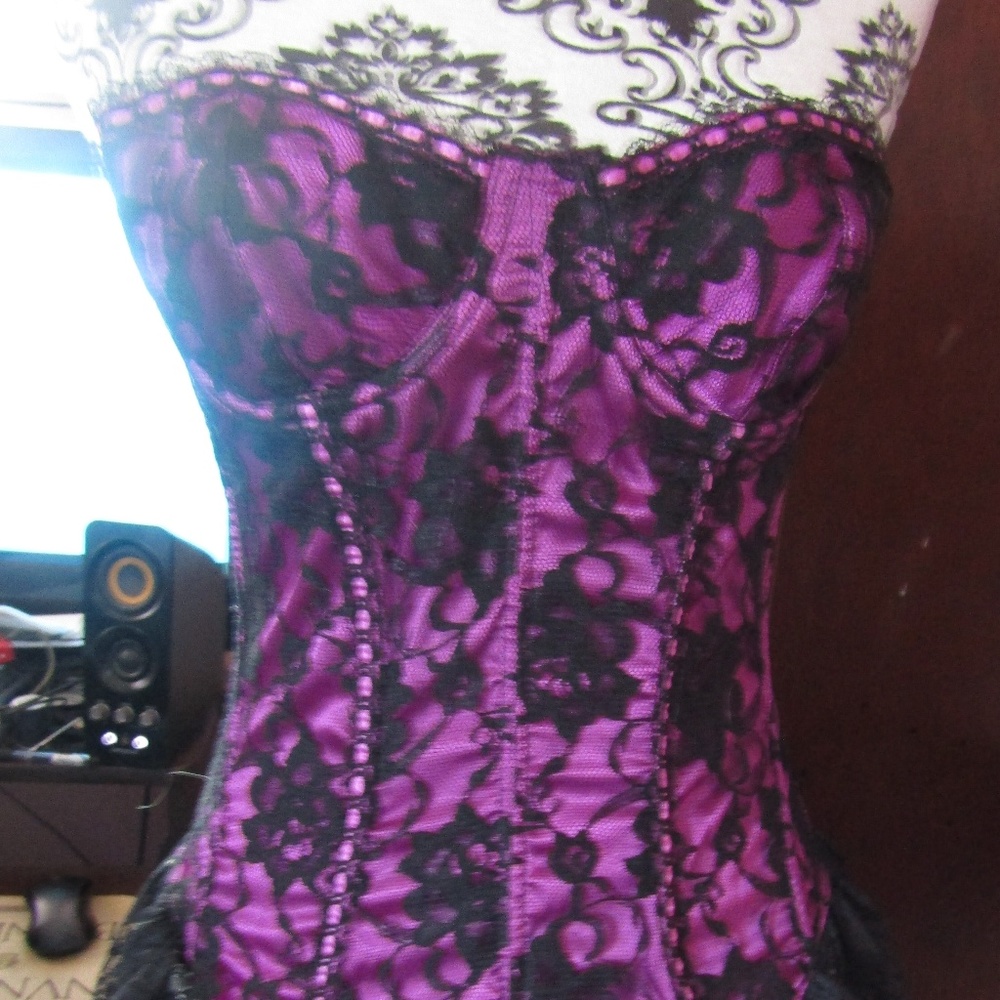 Black Lace & Purple Satin Bustier